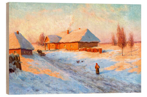 Tableau en bois Village en hiver