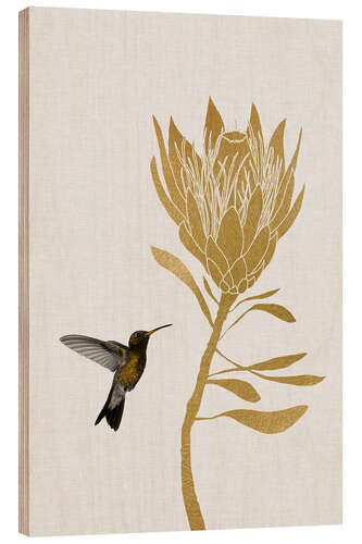 Wood print Hummingbird & flower I