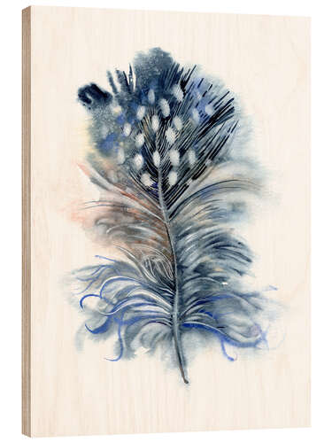 Wood print Feather blue