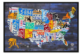 Gerahmter Kunstdruck Nummernschild Karte der USA