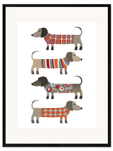 Ingelijste kunstdruk Worst Honden in Sweaters