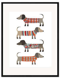 Ingelijste kunstdruk Worst Honden in Sweaters