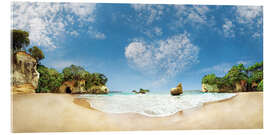 Acrylglasbild Cathedral Cove Beach mit Herzwolke - Neuseeland - Michael Rucker