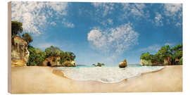 Holzbild Cathedral Cove Beach mit Herzwolke - Neuseeland - Michael Rucker