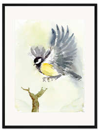 Gerahmter Kunstdruck Kohlmeise, fliegender Vogel