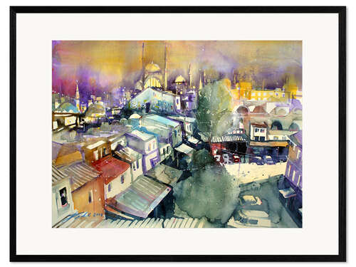 Impression artistique encadrée Istanbul, view from Valide Han to Nuruosmaiye Mosque
