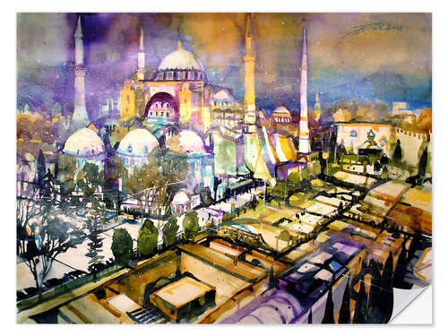 Selvklebende plakat Istanbul, view to the Hagia Sophia mosque