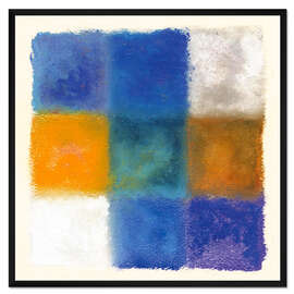 Gerahmter Kunstdruck Abstraktion in Weiss, Orange und Blau