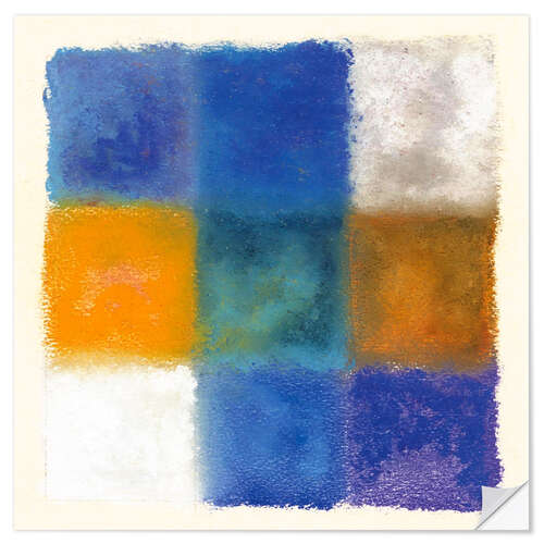 Selvklebende plakat Abstraction in white, orange and blue