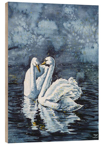 Hout print Swan Couple