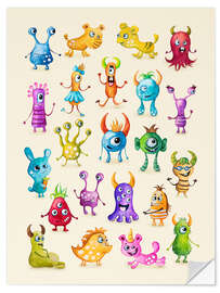 Selvklebende plakat Illustration of Colourful Monsters