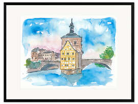Kehystetty taidepainatus Bridge In Bamberg Bavaria with City Hall