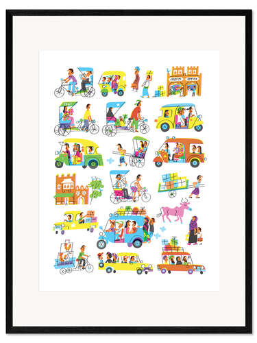 Impression artistique encadrée Rickshaws