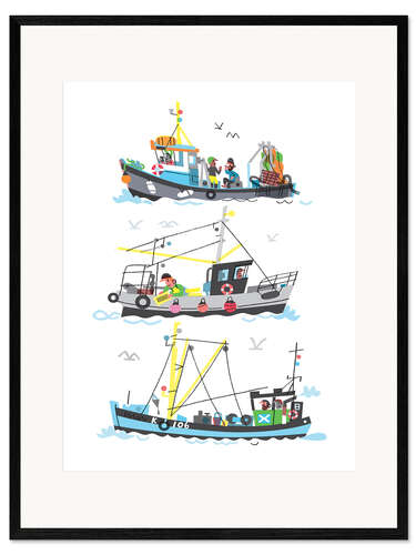 Kehystetty taidepainatus Three Fishing Boats