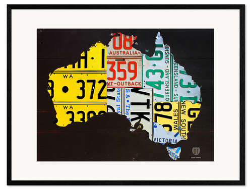 Kehystetty taidepainatus Australia License Plate Map