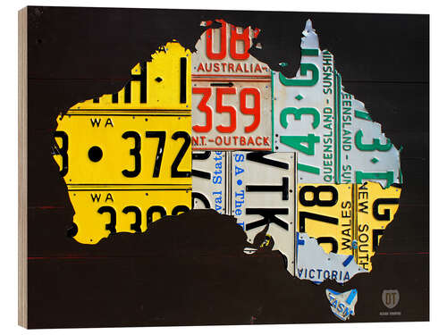 Wood print Australia License Plate Map