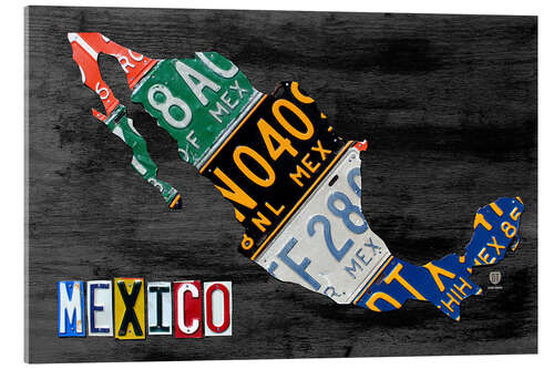 Quadro em acrílico License Plate Map of Mexico