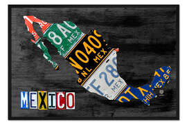 Gerahmter Kunstdruck Nummernschild Karte von Mexiko