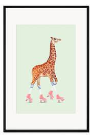 Gerahmter Kunstdruck Giraffe mit Rollschuhen