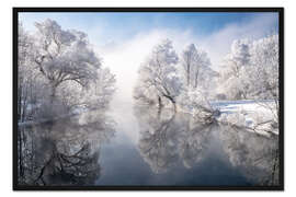 Gerahmter Kunstdruck Winteridylle am Kochelsee in Bayern