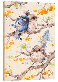 Wood print Family Life (fairy Wren)