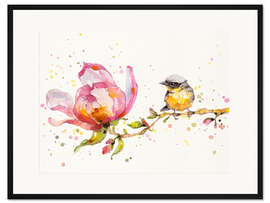 Gerahmter Kunstdruck Magnolie mit Bewunderer