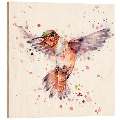 Wood print Rufous the hummingbird