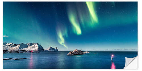 Naklejka na ścianę Aurora Borealis over the ocean in Northern Norway