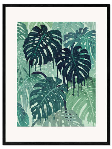 Kehystetty taidepainatus Monstera Melt (in Green)