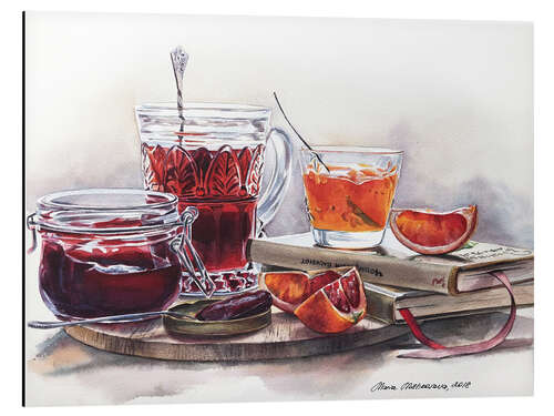 Aluminium print Watercolor still life with Jam jars