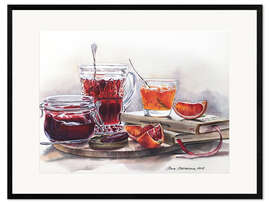 Inramat konsttryck Watercolor still life with Jam jars