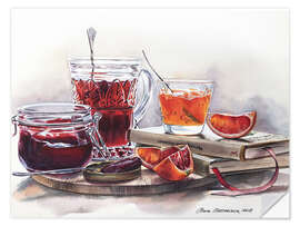 Selvklebende plakat Watercolor still life with Jam jars