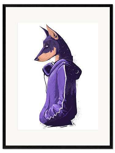 Impresión de arte enmarcada Night doberman