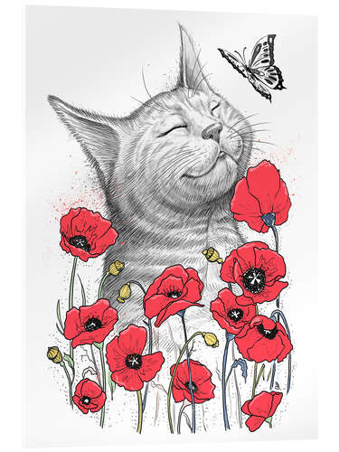 Akrylglastavla Cat in poppies