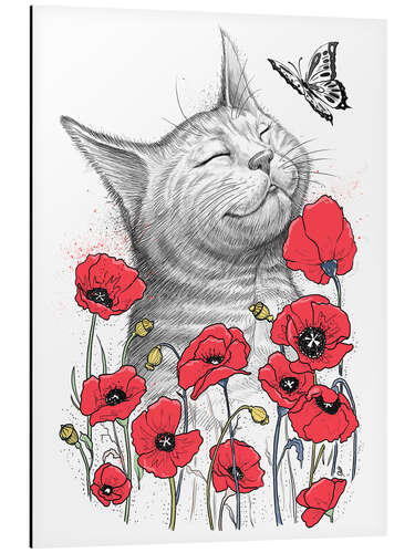 Aluminium print Cat in poppies