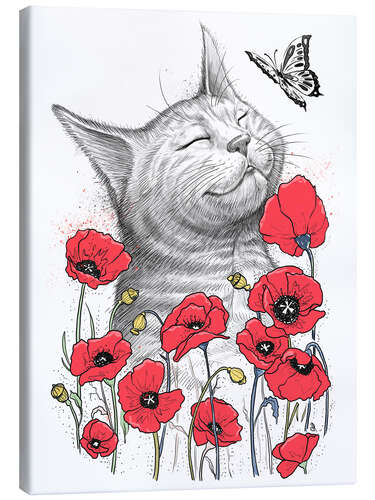 Quadro em tela Cat in poppies