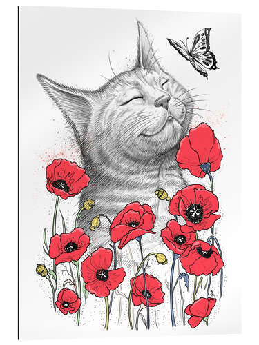 Quadro em plexi-alumínio Cat in poppies