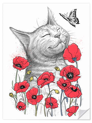 Wandsticker Katze in Mohn