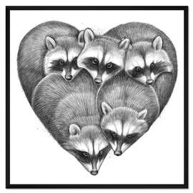 Gerahmter Kunstdruck Herz von Waschbären