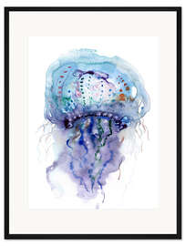 Gerahmter Kunstdruck Quallen lila und blau