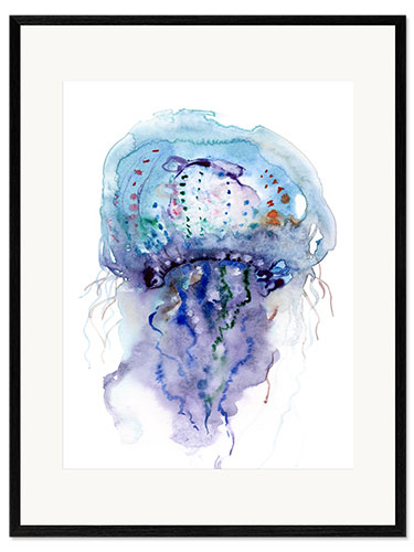 Stampa artistica con cornice Jellyfish purple and blue