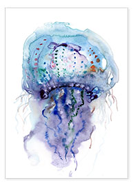 Wall print Jellyfish purple and blue - Verbrugge Watercolor