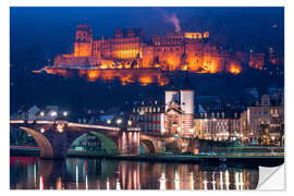 Selvklebende plakat Castle and Old Bridge at night, Heidelberg, Baden-Wurttemberg, Germany