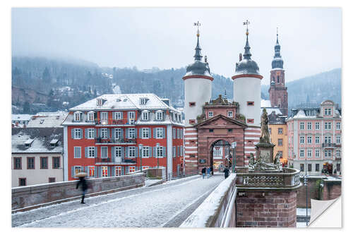 Muursticker Heidelberg Old Bridge in winter, Baden-Wurttemberg, Germany