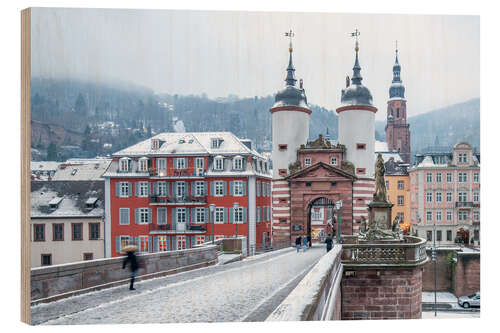 Tableau en bois Vieux pont de Heidelberg sous la neige