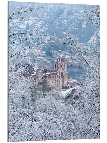 Stampa su alluminio Castle in the snow, Heidelberg, Baden-Wurttemberg, Germany