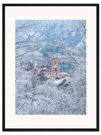 Gerahmter Kunstdruck Schloss im Schnee, Heidelberg, Baden-Württemberg, Deutschland