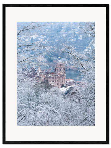 Impression artistique encadrée Château dans la neige, Heidelberg