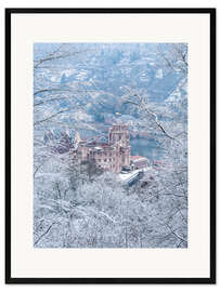 Impressão artística com moldura Castle in the snow, Heidelberg, Baden-Wurttemberg, Germany