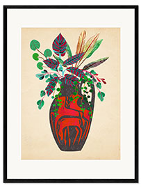 Framed art print Vase with horses and tropical greenery